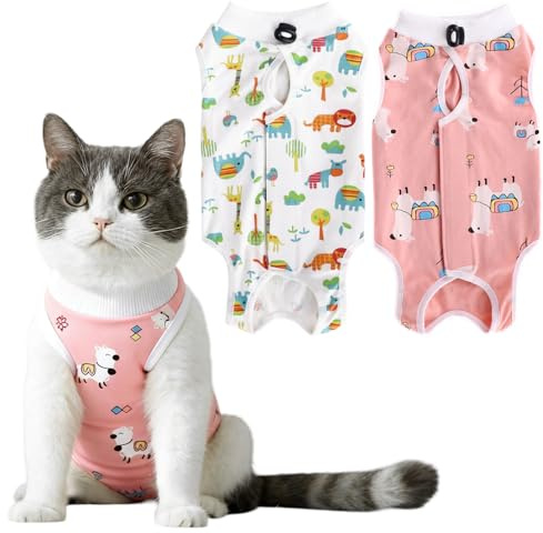 DOINEUFL 2 body per gatti dopo interventi chirurgici, anti-aderente, in cotone, per la sterilizzazione, lo svezzamento e le malattie della pelle (M, alpaca + leone)