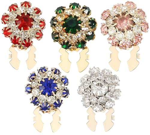 5PCS Button Covers for Shirts Blouses, Button Covers Clip on Rhinestone Decorative Cuff Buttons, Elegant Diamante Buttons and Sparkly Buttons Accessories for Women and Men Clothing