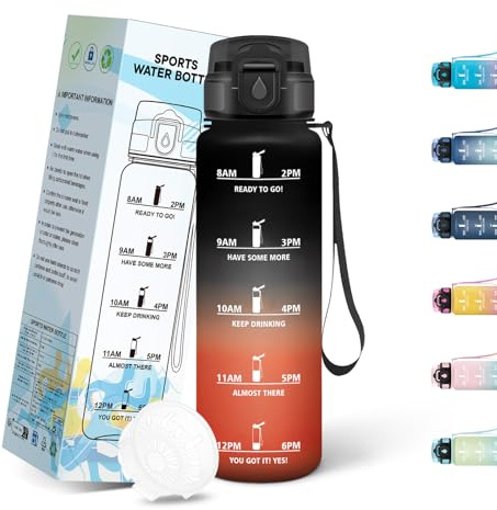 Mulbijeo Gourde 500Ml, Verrouillage Sécurisé, Bouteille D'eau Enfant, Conception Étanche, Bouteille Sport, Réutilisable, Gourde Graduée pour 1 Journee pour Sports, Vélo, Travail, L'école, Yoga