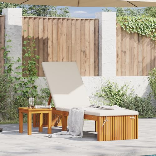 XinZaphrisal Faltbare Sonnenliege aus massivem Akazienholz 200x55x30 cm mit Verstellbarer Rückenlehne für Garten Balkon und Terrasse, Robustes Holzgestell faltbares Design kompakt lagerbar