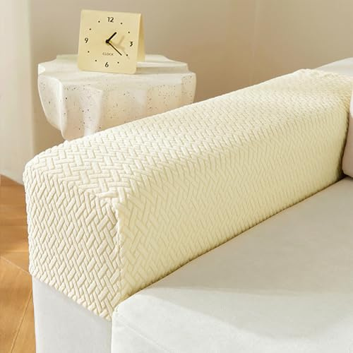 LINGXIYA Soft Stretch Armrest Covers,Set of 2 Polyester Fabric Armchair Slipcovers with Twist Pins,Machine Washable Furniture Couch Sofa Arm Chair Cover Protector for Chairs/Sofas/Recliner (Beige)