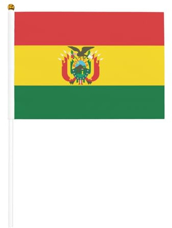 Mini bandiera della Bolivia su bastone – 14 x 20,8 cm piccole bandiere USA per esterni, decorazioni 4 luglio, decorazione patriottica, asta per bandiera portatile, bandiere palmari, sei pezzi