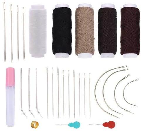 JYXNU Kit de 28 piezas de leznas de costura portátiles de lona y cuero, Juego de costura para cuero, Kit de Artesanía en Cuero con Agujas para Coser a Mano, Herramientas y Hilo Encerado