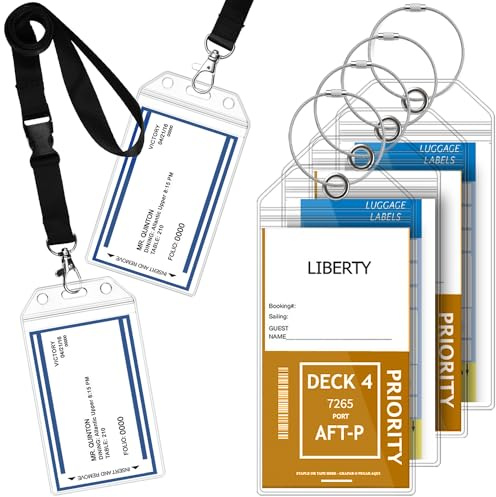GreatShield Cruise Gepäckanhänger (4er Pack) + Ausweishalter mit Lanyard (2er Pack) Wetterfeste PVC-Reißverschlusstasche & Stahlschlaufe für Cruise Line