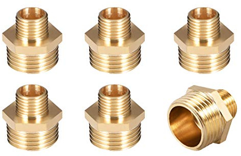 sourcing map 6 Stk. Reduzier Sechskant Nippel 1/4x 1/2 G Außenrohr | Messing Rohrfitting