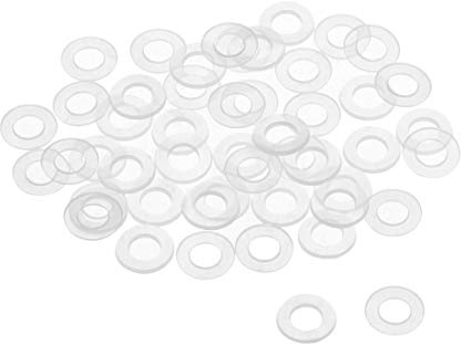 sourcing map 50 Stk. Flache Unterlegscheibe Nylon M5 Dichtung 10mm AD 5mm ID 1mm Dicke Klar für Wasserhahn Rohr Wasserschlauch Isolierung Schrauben