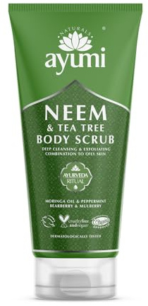 Ayumi Neem & Tea Tree Body Scrub. Vegan, Cruelty-Free, Dermatologically-Tested, 1 x 200ml
