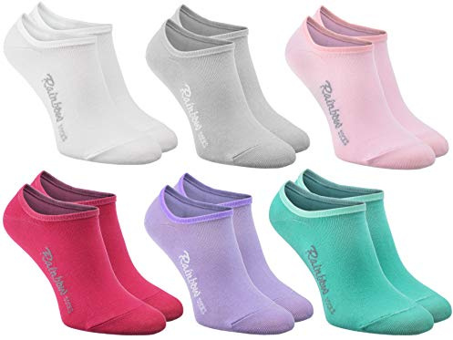 Rainbow Socks - Damen Herren - Füßlinge Unsichtbare Socken - 6 Paar - Weiß Grau Rosa Fuchsie Violett Aquamarin - Größen 36-38