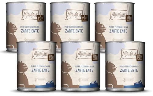 MjAMjAM - premium våtfoder för katter - ren köttnjutning - mör anka pure, 6 st (6 x 800 g), spannmålsfri med extra kött