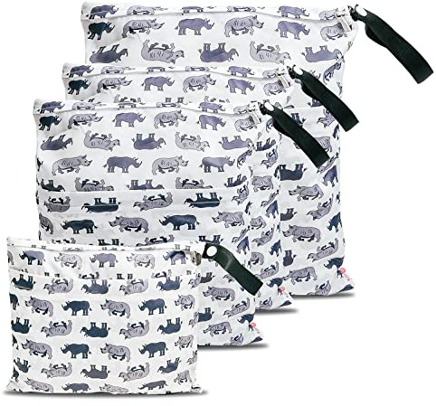 Wet bag wasserdichte Windeltasche für unterwegs Nassbeutel Kindergarten Wetbag Kindergarten Wäschebeutel kita Wetbag Stoffwindeln Wäschebeutel Kindergarten Wasserdicht Windeltasche für Baby 4 Set