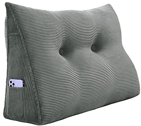 Johnear Keilkissen Lesekissen für Bett und Sofa Lehnenkissen, Rückenkissen Kopfteil Bett Rückenlehne Großes Dreieckiges Lendenkissen （Grau, 60cm）