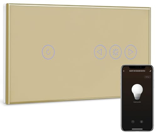 BSEED Interruptor de Pared WiFi con Interruptor de Atenuador,Oro 1 Gang 1 Vía Compatible con Alexa y Google Home,Control de APP y Función de Temporizador【Se necesita Neutro】