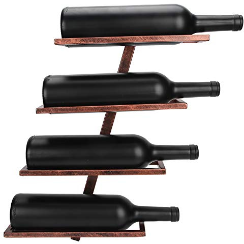 Portabottiglie Vino da Parete, Scaffale Portabottiglie di Vino in Metallo per 2/4 Bottiglie, Cantinetta Vini da Parete per Salotto Sala da Pranzo e Bar, Bronzo (4 Bottiglie)