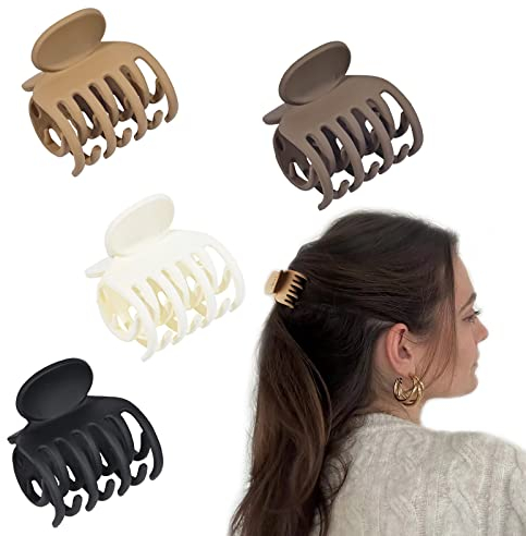 IOSPKKIO® 4 Stück Haarspangen mit zweireihigen Zähnen, kleine Klauenklammern für dünnes Haar, matt, rutschfest, Kurzhaar-Accessoires für Frauen und Mädchen