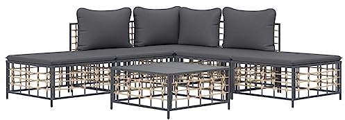 Hommdiy 6-TLG. Garten-Lounge-Set mit Kissen Anthrazit Poly Rattan Sofa-Sets