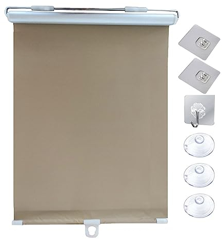 Xrdbfd Saugnapf-rollos Für Fenster, Verdunkelungsrollos Ohne Bohren, Tragbare Verdunkelungsvorhänge, Temporäre Sonnenschutz Jalousien, Sonnenschutz/thermorollos,Gold-55x125cm(21.7 * 49.2in)