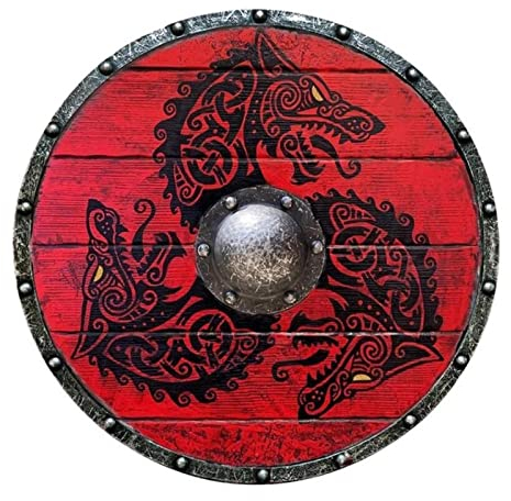 Facynde Wikinger Schild, Dekoratives Schild Spielzeug Heavy Halloween Mittelalterlicher Holzschild - Wolf Handcrafted Battle Ready Shield