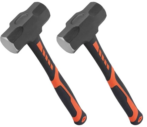 Lot de 2 masses de 1,4 kg avec manche en fibre de verre de 33 cm de long, marteau de perçage/fissuration, poignée rembourrée antidérapante et construction en acier forgé (traîneau de 1,4 kg) GENHAKON