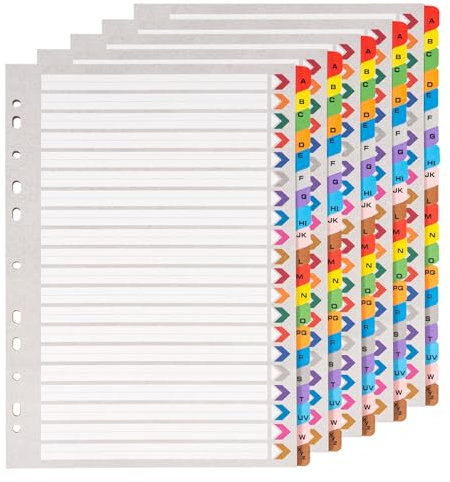 [5 Stück]Register für Ordner A4 A-Z, Farbig Ordner Trennblätter aus Karton für Schule, Büro