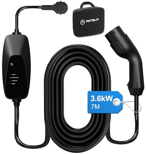 ANTELA Typ 2 Ladekabel Schuko 3,6kW/7M/16A Tragbares EV Ladegerät | Ladekabel Elektroauto Typ 2 Schuko, 8A/10A/13A/16A Schaltbare Ladebox für Elektrofahrzeug/EV/PHEV IEC 62196-2