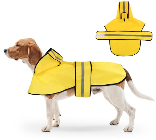 XIHIRCD Hunde-Regenmantel mit Kapuze, Gelb, Wasserdichter Welpen-Poncho für Kleine, Mittelgroße, Große Hunde (L)