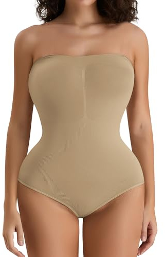 FXTYK Body modellante da donna, modellante, senza spalline, con spalline regolabili e rimovibili, biancheria intima da donna, 1-3 albicocca, XL