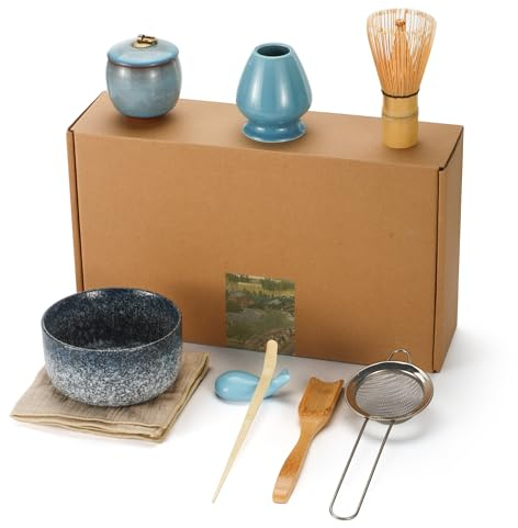 DiDiBirDi Kit Matcha 9 Pièces - Ensemble de Fouet à Matcha Avec Bol à Bec Verseur, Fouet en Bambou, Cuillère, Support et Kit d'Infusion de Thé