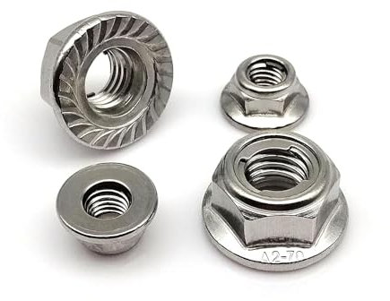 Sicherungsmuttern, 2 Stück M4 M5 M6 M8 M10 M12 304 A2-70 Edelstahl Vorherrschendes Drehmoment Typ Ganzmetall-Einsatzflansch Sechskant Selbstsichernde Mutter Kontermutter(M12 serrated bottom)