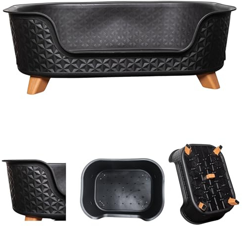 Samuel ALEXANDER 77cm x 58cm Black Plastic Raised Pet Basket with Legs - Waterproof & Chew Proof Hard Pet Basket – Raised Vet Bed for Dogs & Cats – Indoor & Outdoor Use