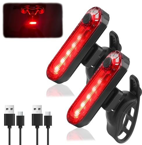 LED Rear Bike Tail Light 2-Pack, Ultra Bright USB Rechargeable Bicycle Taillights with 4 Light Modes, Waterproof Cycling Safety Lights, Easy Installation for Helmets and Backpacks