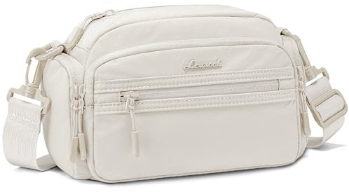 LOVEVOOK Crossbody Bag Damen, Umhängetasche Damen Handtasche, Klein Bauchtasche mit Vielen Fächern Leichte Schultertasche Women Fashion Handy Tasche Elegante für Reisen Büro Party Freizeit, Beige