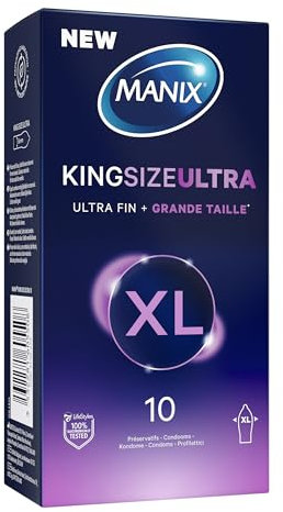 Manix King Size Ultra: Boite de 10 Préservatifs pour Homme Grande Taille Xl – Plus larges, Plus Longs et Extra Fins pour un Confort Maximal/Diamètre 56mm