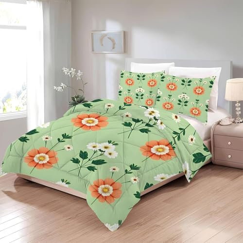 Bettdecke 200x220 Ohne Bezug Nutzbar, Blumen Gänseblümchen Bettdecken Waschbar Ganzjahresdecke Aquarell 4 Jahreszeiten Steppdecke, Bettzeug Microfaser mit 2 Kissenbezug für Sommer Winter Doppelbett