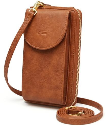 S-ZONE PU Leather RFID Blocking Crossbody Cell Phone Bag for 6.7 Inch Cellphone Women Leather RFID Blocking Wallet Purses with Credit Card Slots