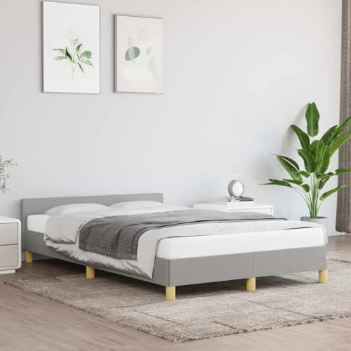Myheimly Bettgestell mit Kopfteil, Bettrahmen mit Lattenrost, Bett Polsterbett mit Stützbeinen, Schlafzimmerbett,Stoff Hellgrau,120 x 200 cm
