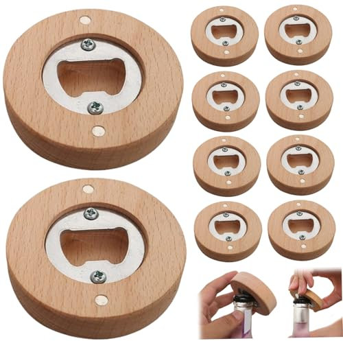10 st magnetisk flasköppnare, bambu rund form ölflasköppnare kylskåpsmagneter 2,4 x 2,4 flasköppnare magnet kylskåpsklistermärke bardekoration ölflasköppnare magnetter kapsylöppnare