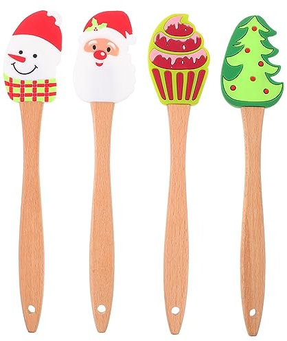 TINEASUR 4pezzi Spatole Per Dolci in Silicone Raschietti Per Dolci Tema Natalizio Di Raschietti Portatili Per Burro Per Mescolare e Formare Dessert