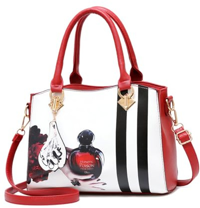 NICOLE & DORIS Damen Handtasche Elegante Mittelgroß Umhängetasche Muster Henkeltasche Retro Handtaschen PU Leder Schultertaschen mit Anhänger