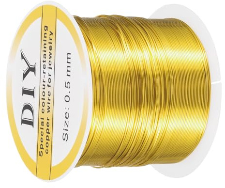 QUARKZMAN Kupferdraht 0,5 mm / 24 Gauge für Schmuckherstellung DIY Gold 52m | 1 Rolle, Craft Tarnish Resistant Beading Wire, Für Schmuckherstellung