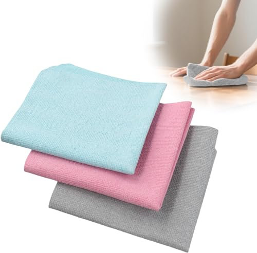 Hioip Pack de 3 Paños Microfibra 30x30cm, Paños de Limpieza Microfibra Cocina Reutilizables Bayetas de Microfibra para Cristal Suelos Moto Coche para Uso Seco y HúMedo (Rosa/Azul/Gris)