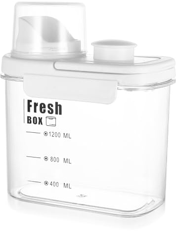 Waschmittelbox für Weichspüler, 1200 Ml Luftdichter Waschmittelspender, Waschpulverspender Flüssigwaschmittelbehälter für Pulver Waschpulver Aufbewahrungsbox Dosierer