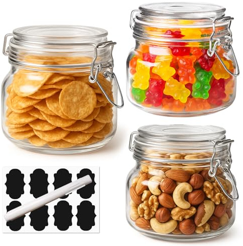 OAMCEG 3 Stück Einmachgläser mit Bügelverschluss und Silikondichtung 500 ml | Gläser mit Bügelverschluss Ideal für kleine Haushalte für Kaffee, Snacks, Gewürze, Müsli und eine ordentliche Vorratshaltung.