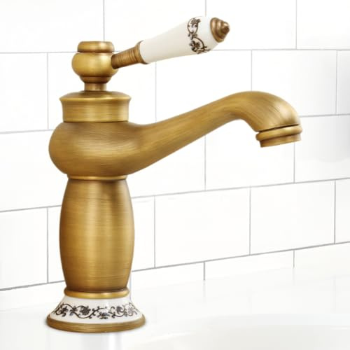 Wasserhahn Retro Bronze,Wasserhahn Bad Hoch,Einhebelmischer Badarmatur,Antikes Messing Mischbatterie, Waschtischarmatur für Bad Waschbecken Armatur Warmes und Kaltes Wasser VerfüGbar (Antikes Messing)