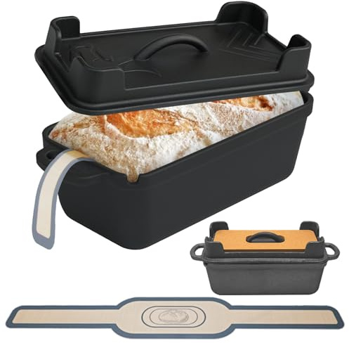 Illidan Gusseisen Brotbackform mit Deckel, 2-in-1 Broodbakvormen Voor Brood,Rechteckig Sauerteig Brotbacktopf - Gusseiserner Topf für Küche Ofen Camping Formen für Brotlaibe