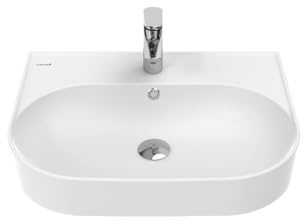 Creavit Waschbecken 60 cm | Aufsatzwaschbecken Keramik Weiß | Weiß | Rechteckig | Mit Hahnloch | Wandmontage oder Möbelmontage | Modernes Bad Lavabo