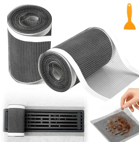 TXXATX hårsil duschränna 7 cm x 10 m avloppssil dusch hår 2 band hårfångare dusch med plastspatel duschsil avlopp hår av glasfiber duschavlopp nätklistermärken för duschar kök balkong