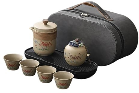 Service à thé de voyage en relief Lotus, théière en porcelaine et 3 tasses avec étui – Idéal pour le bureau ou les déplacements – Cadeau de thé exquis style chinois