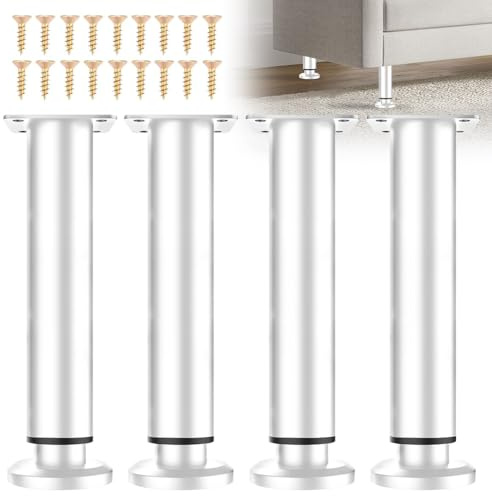 EUBSWA Möbelfötter justerbara 18–30 cm, 4 stycken vita bordsben höjdjusterbara fötter i metall, höjdjusterbara fötter för möbelfötter, skåpfötter, bordsben, byråfötter, sängfötter