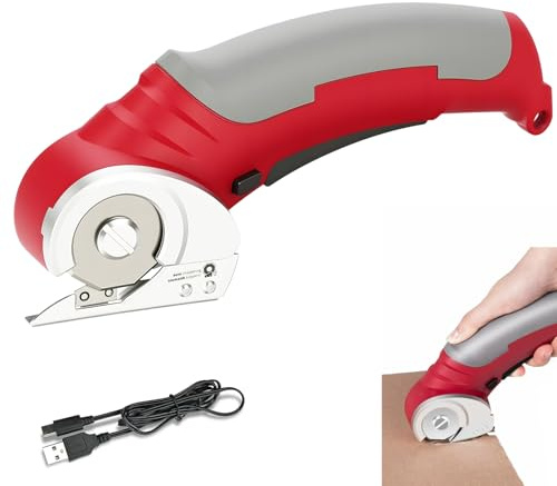 Cortador de cartón eléctrico, 4,2 V, tijeras eléctricas inalámbricas con interruptor de seguridad, 300 rpm, cortador universal, recargable para tela, alfombra, cuero, fieltro, plástico, cartón