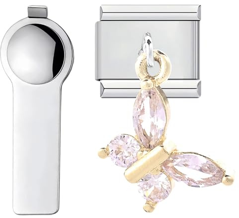 Charm papillon personnalisé, accessoire de bracelet à maillons italiens en acier inoxydable 9mm avec outil d'installation